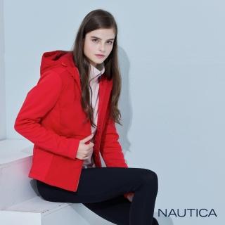 【NAUTICA】女裝 船錨刺繡刷絨連帽修身外套(紅色)