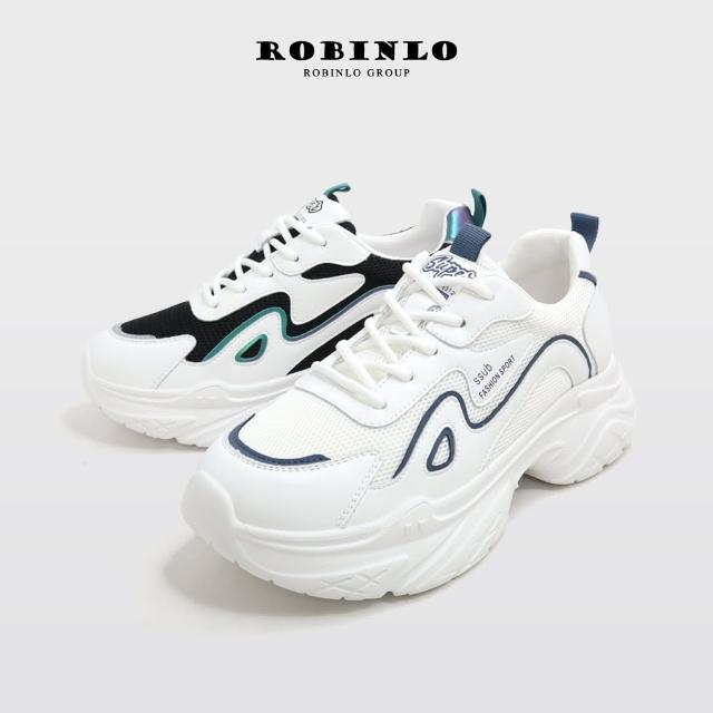 【Robinlo】韓風潮搭流線型真皮厚底老爹鞋GAREY(奶油白/極簡黑)
