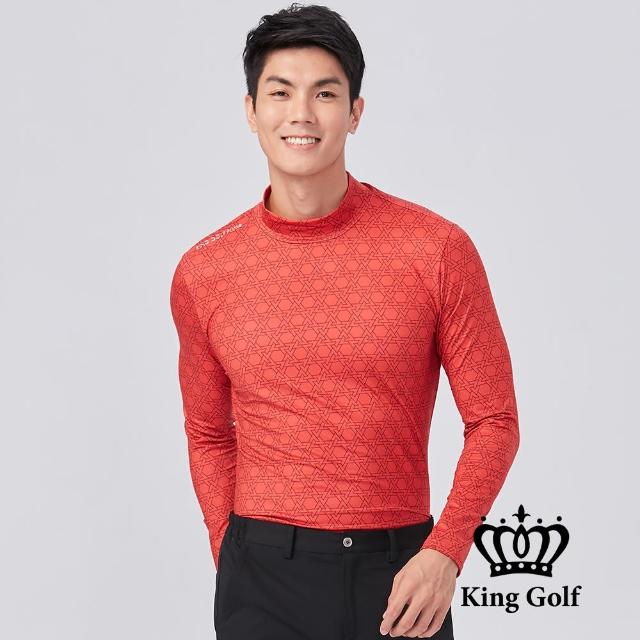 【KING GOLF】速達-膠標LOGO三角幾何刷毛款長袖內搭高領衫(紅色)
