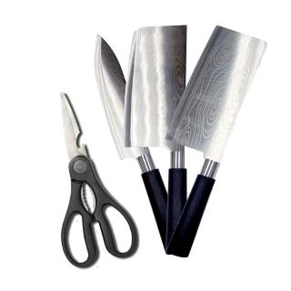 【派樂】德式工匠級420複合金鋼刀具四件式(剁刀 切刀 主廚刀 贈料理剪刀)