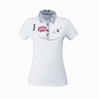 【PLAYBOY GOLF】女款塗鴉風格短袖POLO衫-白(吸濕排汗、抗UV、高爾夫球衫 KA21102-87)
