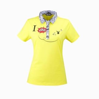 【PLAYBOY GOLF】女款塗鴉印花短袖POLO衫-黃(吸濕排汗、涼感、高爾夫球衫 KA21118-35)