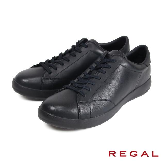 【REGAL】復古真皮素面綁帶休閒鞋 黑色(57BL-BL)