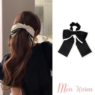【MISS KOREA】撞色髮圈 蝴蝶結髮圈/韓國設計法式優雅黑白撞色大蝴蝶結造型髮繩 髮圈(2色任選)