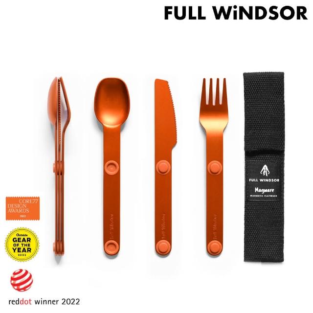 【Full Windsor】Magware 磁性餐具三件組 MAG-SS-ORG / 橘(叉 刀 匙 鋁合金 露營炊具)