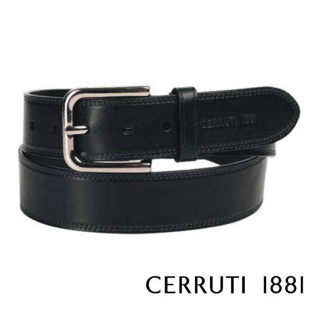 【Cerruti 1881】限量3折 義大利頂級小牛皮皮帶 全新專櫃展示品 CECU06065M(黑色 附送禮提袋)