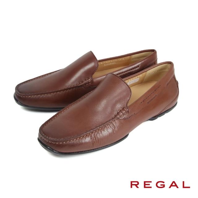 【REGAL】簡約真皮素面平底樂福鞋 棕色(55BL-BR)