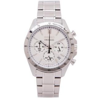 【SEIKO 精工】日本國內販售款 DAYTONA 三眼計時手錶-銀面X銀色/40MM(SBTR009)