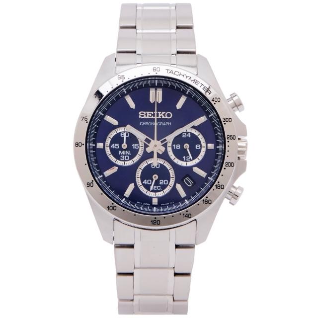 【SEIKO 精工】日本國內販售款 DAYTONA 三眼計時手錶-藍面X銀色/40mm(SBTR011)