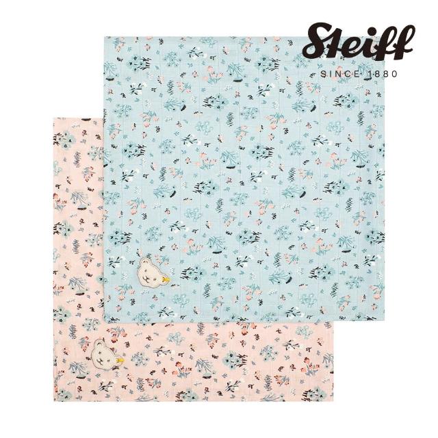 【STEIFF】熊頭  花卉圖案口水巾 紗布巾 兩件組(口水巾)