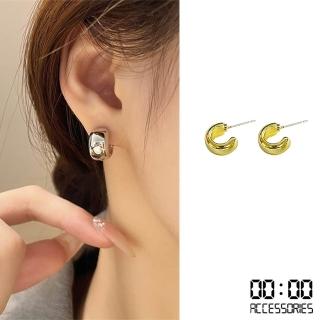 【00:00】S925銀針耳環 寬版耳環 C圈耳環/韓國設計S925銀針個性金屬寬版C圈耳環(2色任選)