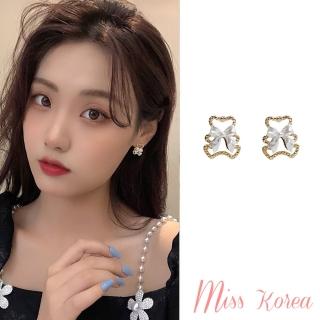 【MISS KOREA】韓國設計S925銀針可愛小巧熊熊蝴蝶結造型耳釘(S925銀針耳釘 蝴蝶結耳釘)