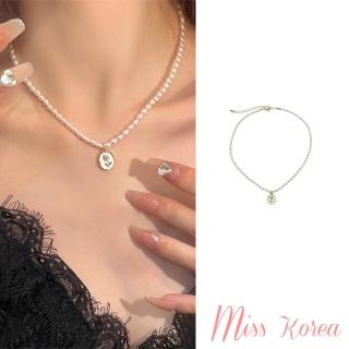 【MISS KOREA】韓國設計溫柔氣質玫瑰造型珍珠項鍊(玫瑰項鍊 珍珠項鍊)