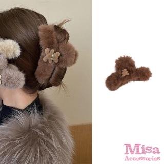 【MISA】水鑽抓夾 小熊抓夾/韓國設計可愛蓬鬆毛茸茸水鑽小熊抓夾 馬尾夾(3色任選)
