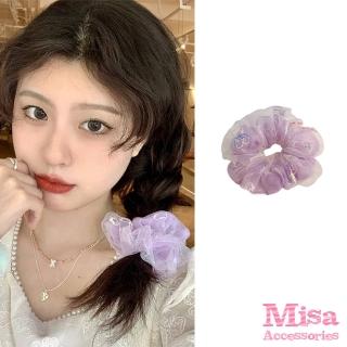 【MISA】小熊髮圈 刺繡髮圈/韓國設計可愛亮片小熊刺繡浪漫雪紡紗大腸圈 髮圈 髮繩(5色任選)