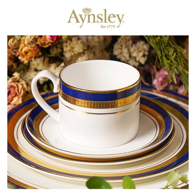 【英國Aynsley】皇家鈷藍系列 骨瓷真金浮雕咖啡杯盤組 禮盒包裝(200ml) 喬遷禮 入厝禮 母親節