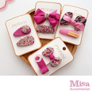 【MISA】布藝髮夾/韓國設計可愛桃紅色系繽紛布藝髮夾2件套組(4款任選)