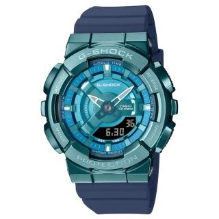 【CASIO 卡西歐】G-SHOCK 金屬色雙顯電子錶-科技藍 GM-S110LB-2A
