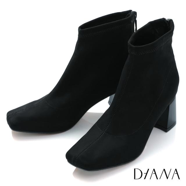 【DIANA】6.5cm彈性羊絨素色襪套粗跟短靴-優雅名伶(黑)
