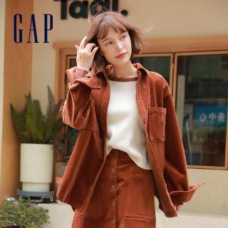 【GAP】女裝 燈芯絨翻領長袖襯衫-棕色(426712)