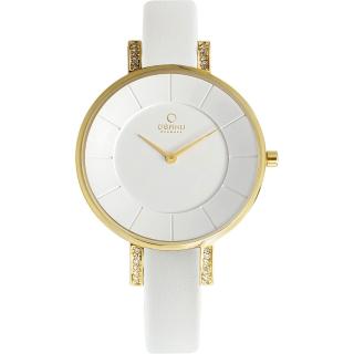 【OBAKU】采耀時刻晶鑽米蘭腕錶-金框白(V158LEGIRW)