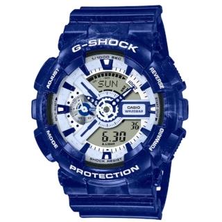 【CASIO 卡西歐】G-SHOCK 精緻青花瓷大圓雙顯錶 GA-110BWP-2A