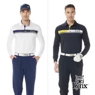 【Lynx Golf】首爾高桿風格！男款合身版吸溼排汗抗UV極簡風前後橫條印花長袖POLO衫(二色)