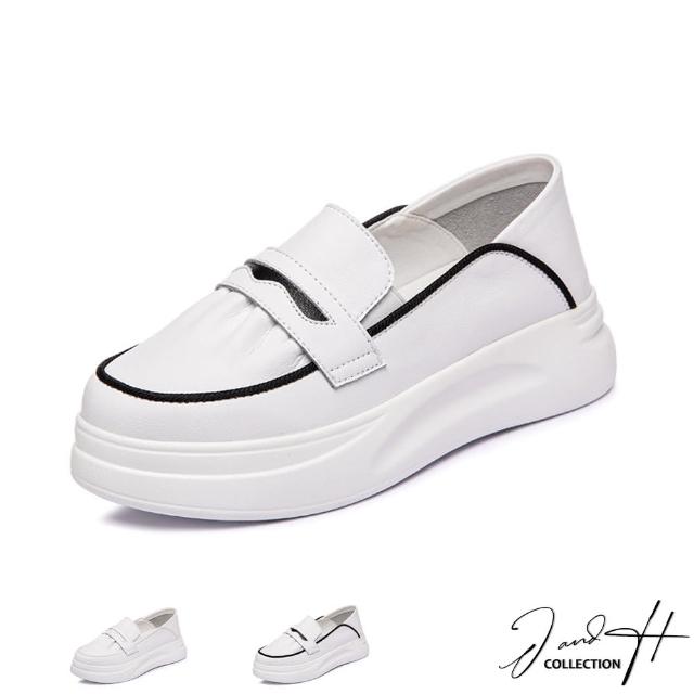 【J&H collection】簡約休閒真皮增高兩穿小白鞋(現+預  白色 / 黑色)