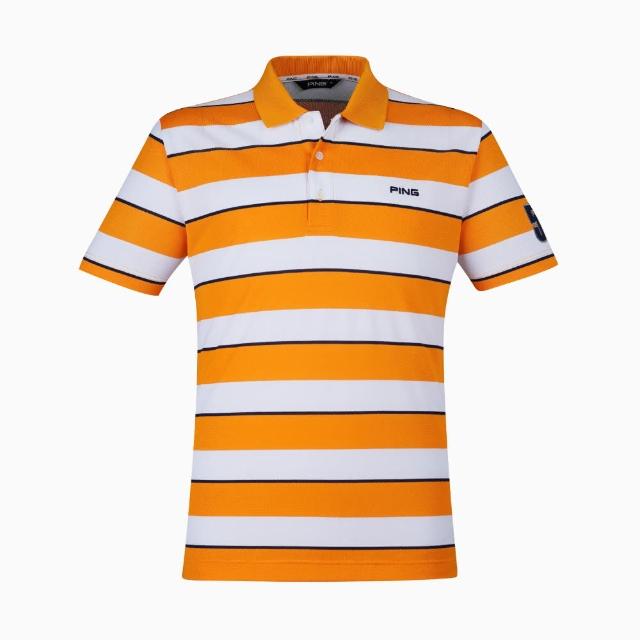 【PING】男款條紋短袖POLO衫-橘(吸濕排汗/抗UV/GOLF/高爾夫球衫/PA21193-25)