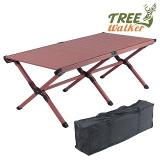 【TreeWalker】輕合金仿木紋蛋捲桌-紅褐色(方型鋁合金支架堅固耐用)
