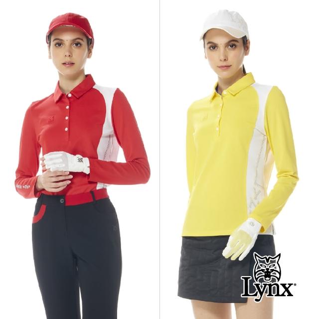 【Lynx Golf】首爾高桿風格！女款吸濕排汗網眼材質側邊弧形剪接設計長袖POLO衫/高爾夫球衫(二色)