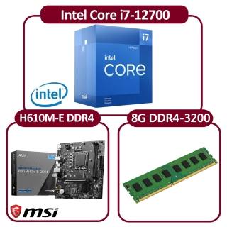 【Intel 英特爾】Intel Core i7-12700 CPU+微星 H610M-E 主機板+16G DDR4-3200記憶體(12核心超值組合包)