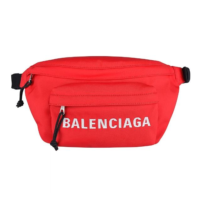 【Balenciaga 巴黎世家】WHEEL經典標誌白字LOGO尼龍腰包(亮紅)