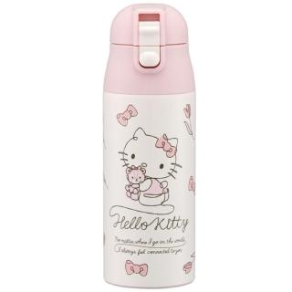 【小禮堂】HELLO KITTY 彈蓋不鏽鋼保溫杯 360ml - 粉白鬱金香款(平輸品)(保溫瓶) 凱蒂貓