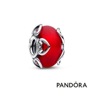 【Pandora 官方直營】磨砂紅色 Murano 琉璃愛心串飾
