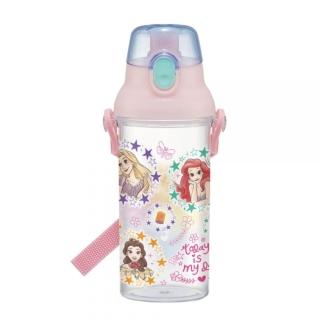 【小禮堂】Disney 迪士尼 公主 兒童彈蓋直飲透明水壺 480ml Ag+ - 粉星星圓框款(平輸品)