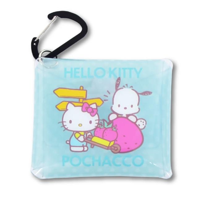 【小禮堂】Sanrio大集合 PVC扣式收納包附鎖扣 綠 - Hello Kitty/帕恰狗(平輸品)