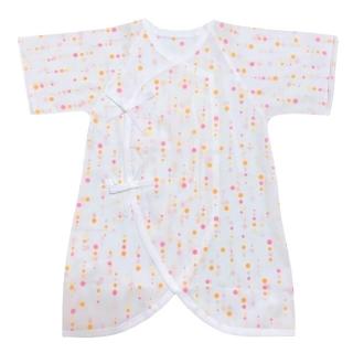 【日本IWASHITA】日本製 100%純棉極柔細緻蝴蝶衣 綁帶式 嬰兒紗布衣 肚衣(嬰兒新生兒禮物 橘粉紅圓點)