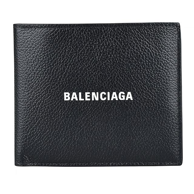 【Balenciaga 巴黎世家】經典標誌白字LOGO牛皮短夾(黑)