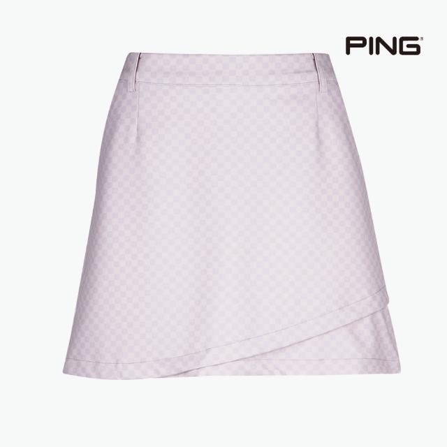 【PING】女款字母小方格短裙-卡其(防風透氣/防潑水/高彈性/GOLF/高爾夫球裙/RD21213-75)