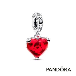 【Pandora 官方直營】迪士尼米奇與米妮之吻紅色 Murano 琉璃吊飾
