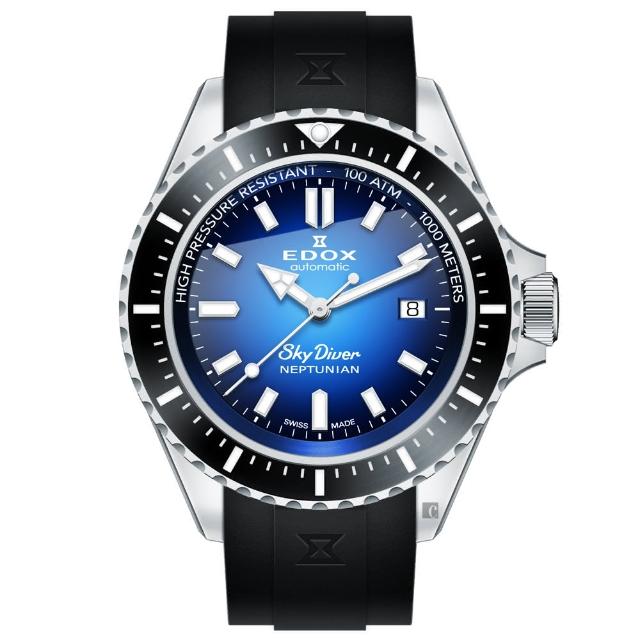 【EDOX 伊度】SkyDiver 海神波賽頓 1000米潛水機械錶-藍x黑(E80120.3NCA.BUIDN)