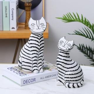 【JEN】北歐簡約創意黑白陶瓷貓工藝品居家擺飾桌面裝飾小款高22cm(2花色可選)