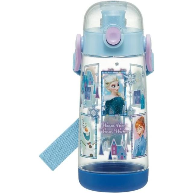 【小禮堂】Disney 迪士尼 冰雪奇緣 兒童彈蓋直飲透明止滑水壺 480ml - 藍紫方框款(平輸品)