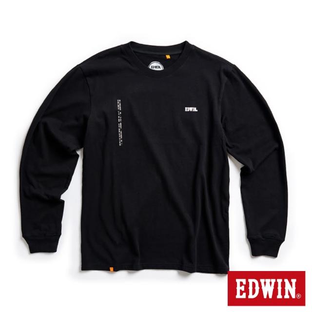 【EDWIN】男裝 橘標 職人排版LOGO長袖T恤(黑色)