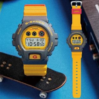 【CASIO 卡西歐】G-SHOCK 復古質感90年代原始色彩電子錶-灰黃(DW-6900Y-9 對錶 情侶錶)