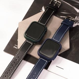 【W.wear】Apple watch - 磨紗錶殼&真皮錶帶套組(蘋果錶帶/湛藍/墨黑)