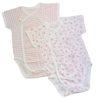 【日本IWASHITA】日本製100%頂級純棉柔軟舒適嬰兒新生兒包屁衣*2件入 紗布衣 肚衣(2件入 粉紅櫻花)