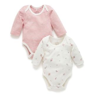 【Purebaby】有機棉 嬰兒包屁衣兩件組 紅色(新生兒 連身衣)