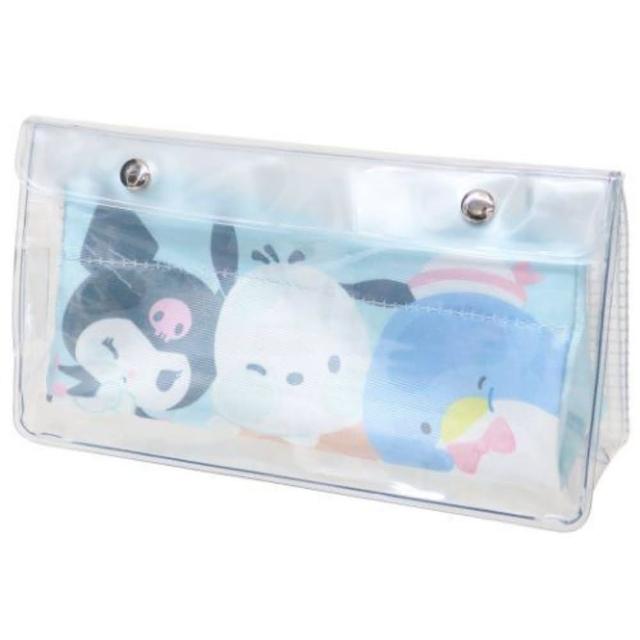 【小禮堂】Sanrio大集合 PVC扣式三角筆袋 - 酷洛米/帕恰狗/山姆企鵝 藍貼玻璃款(平輸品)